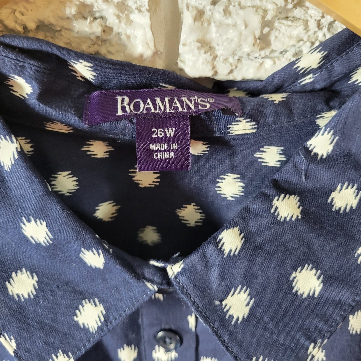 Roamans Women Top 26W Plus Tunic 3/4 Sleeve Blue Watercolor Lightweight Cotton