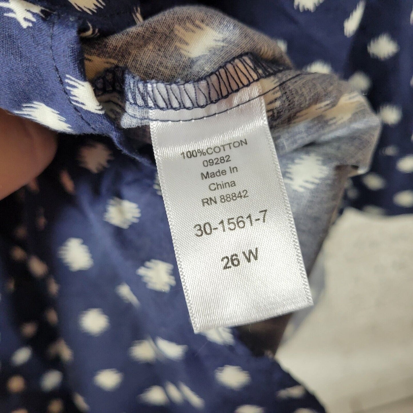 Roamans Women Top 26W Plus Tunic 3/4 Sleeve Blue Watercolor Lightweight Cotton