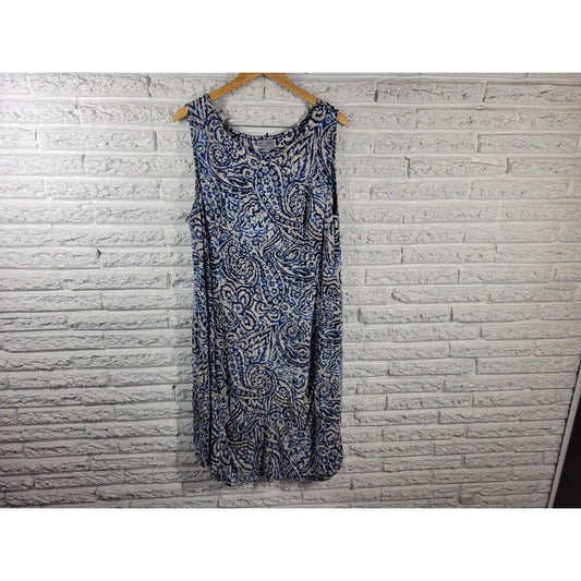 JM Collection Womens Dress 2X Shift Sleeveless Blue Paisley Casual Rayon Blend