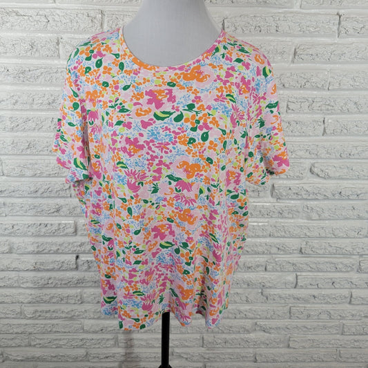 Kim Rogers Women Top 2X Plus Tee Short Sleeve Orange Floral Comfy Perfectly Soft