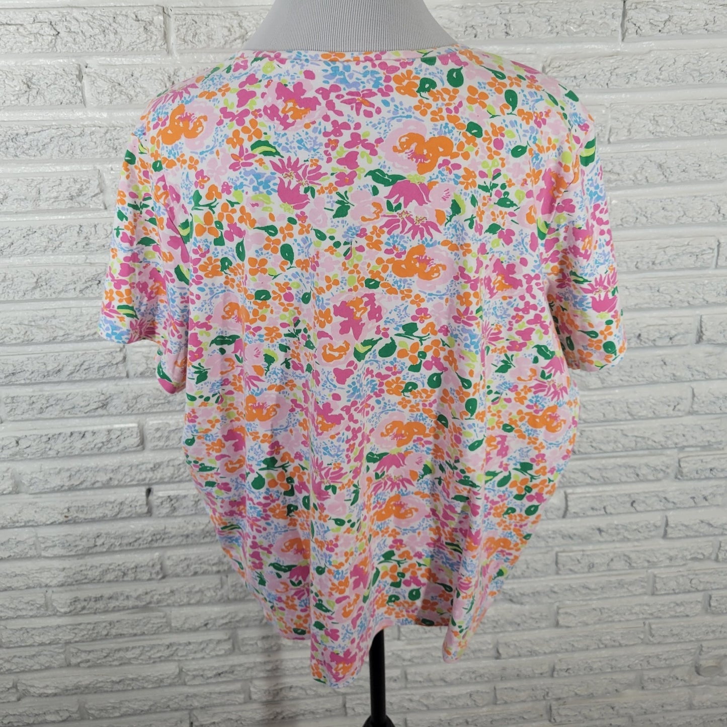 Kim Rogers Women Top 2X Plus Tee Short Sleeve Orange Floral Comfy Perfectly Soft