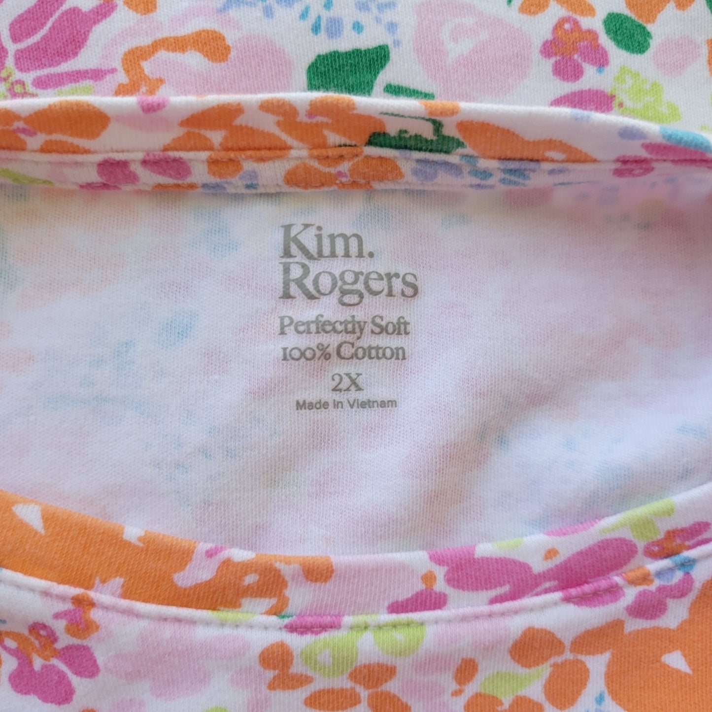 Kim Rogers Women Top 2X Plus Tee Short Sleeve Orange Floral Comfy Perfectly Soft