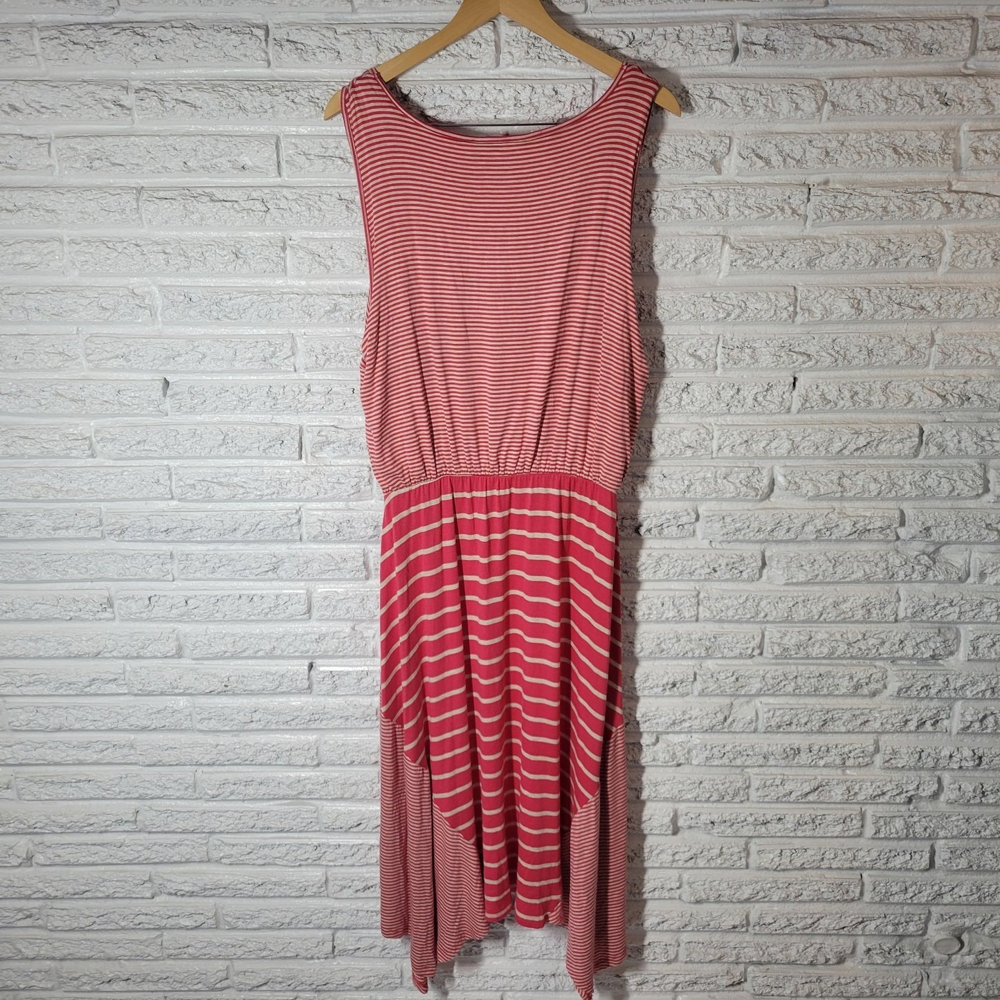 Style Co Womens Dress XL Tank Sheath Pink Stripe Rayon Blend Handkerchief Hem