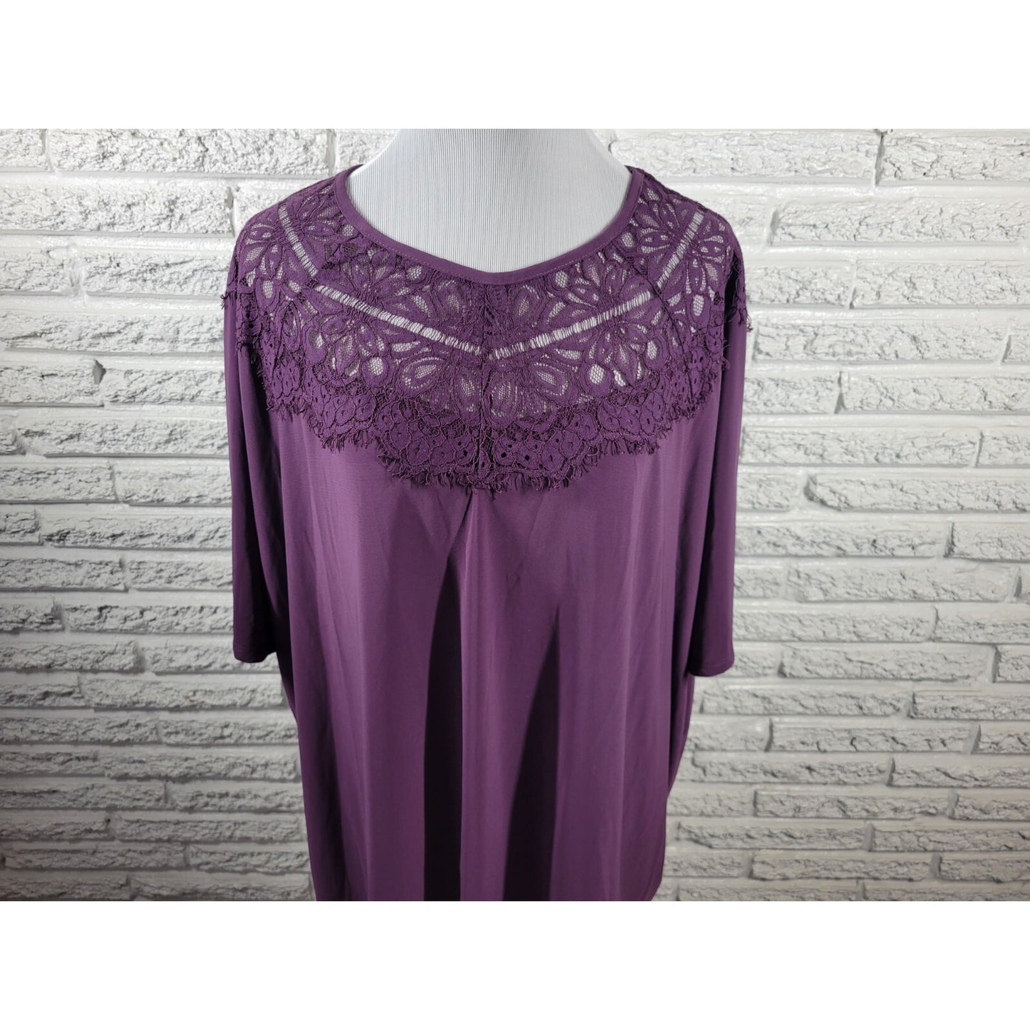 Terra Sky Womens Top 2X Plus Short Sleeve Purple Lace Poly Blend Stretchy Casual