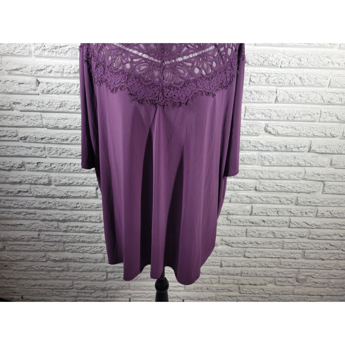 Terra Sky Womens Top 2X Plus Short Sleeve Purple Lace Poly Blend Stretchy Casual