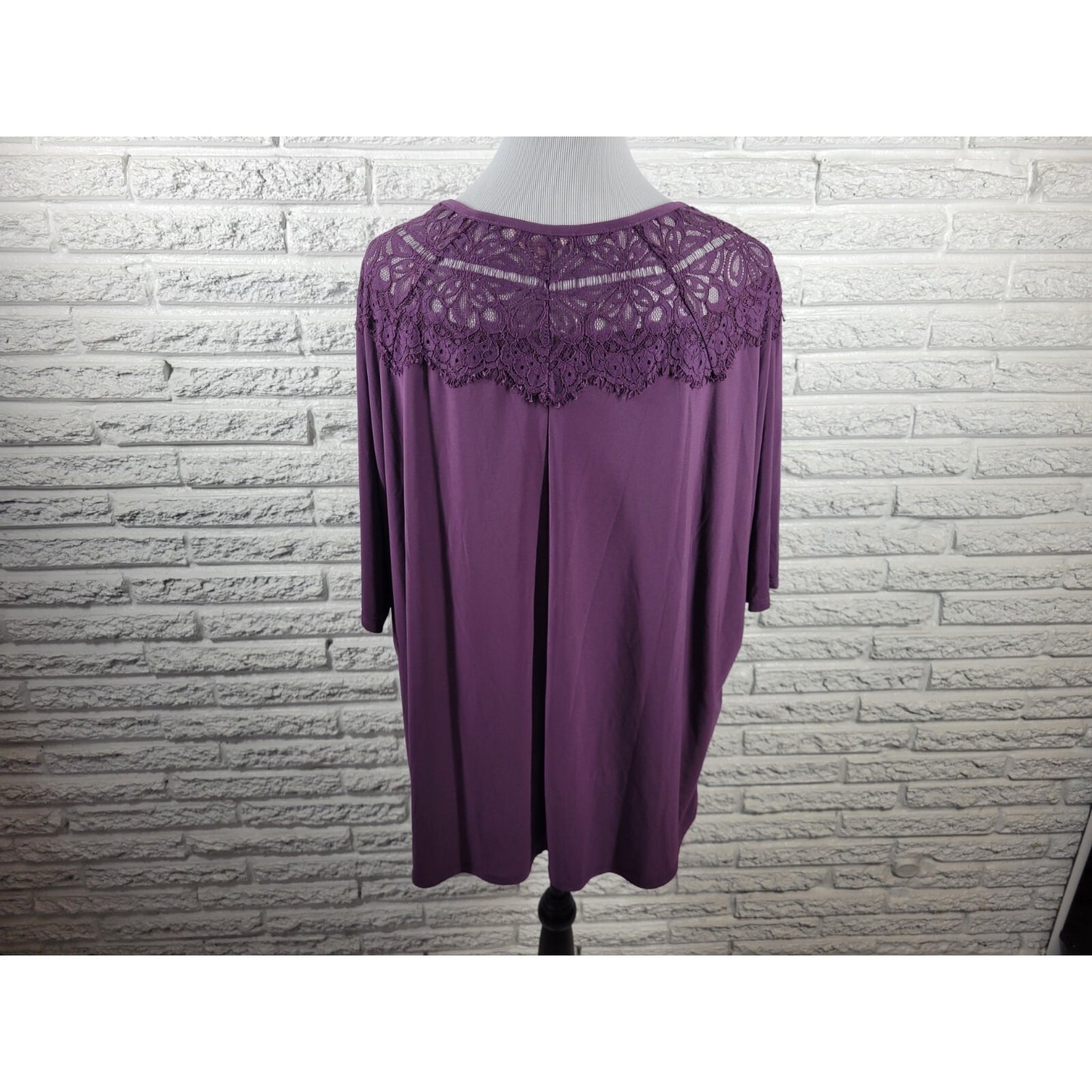 Terra Sky Womens Top 2X Plus Short Sleeve Purple Lace Poly Blend Stretchy Casual