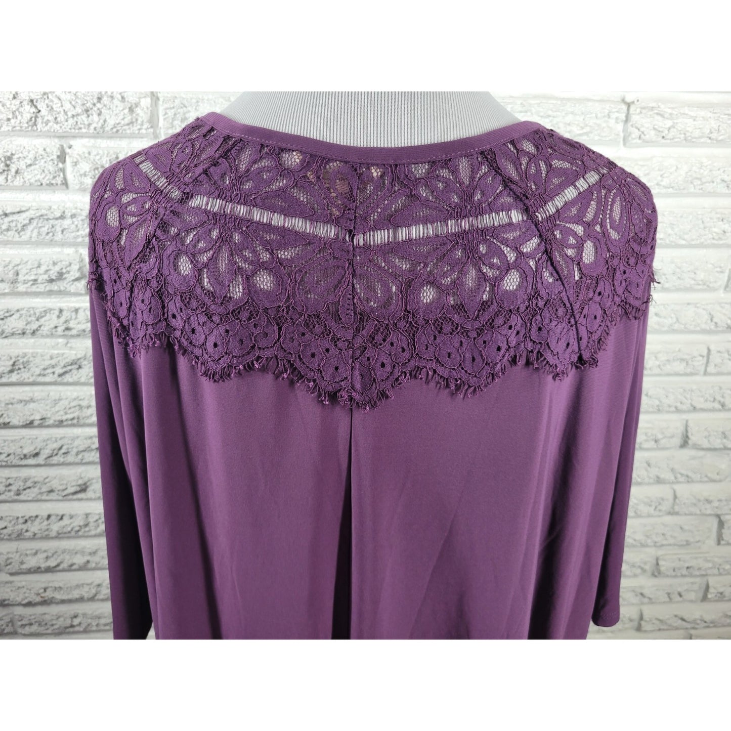 Terra Sky Womens Top 2X Plus Short Sleeve Purple Lace Poly Blend Stretchy Casual