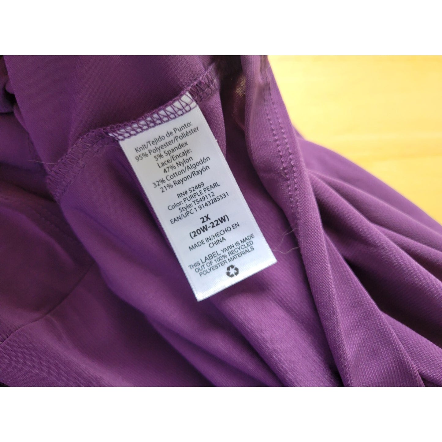 Terra Sky Womens Top 2X Plus Short Sleeve Purple Lace Poly Blend Stretchy Casual