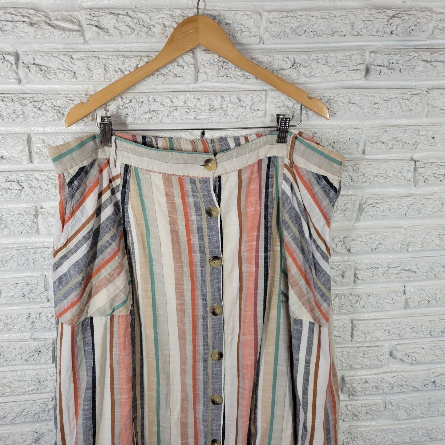 Mlle Gabrielle Womens Skirt 3X Plus Midi Pencil Brown Stripe Button Lightweight