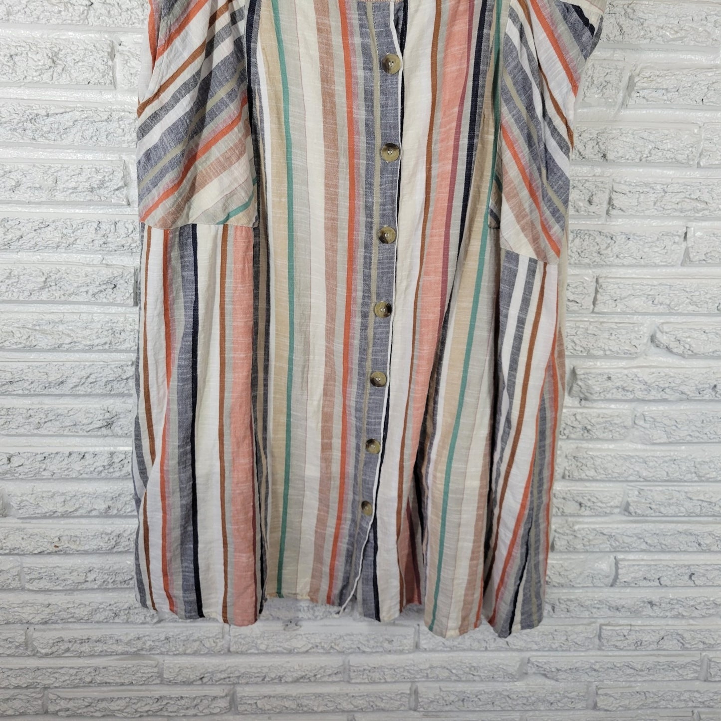 Mlle Gabrielle Womens Skirt 3X Plus Midi Pencil Brown Stripe Button Lightweight