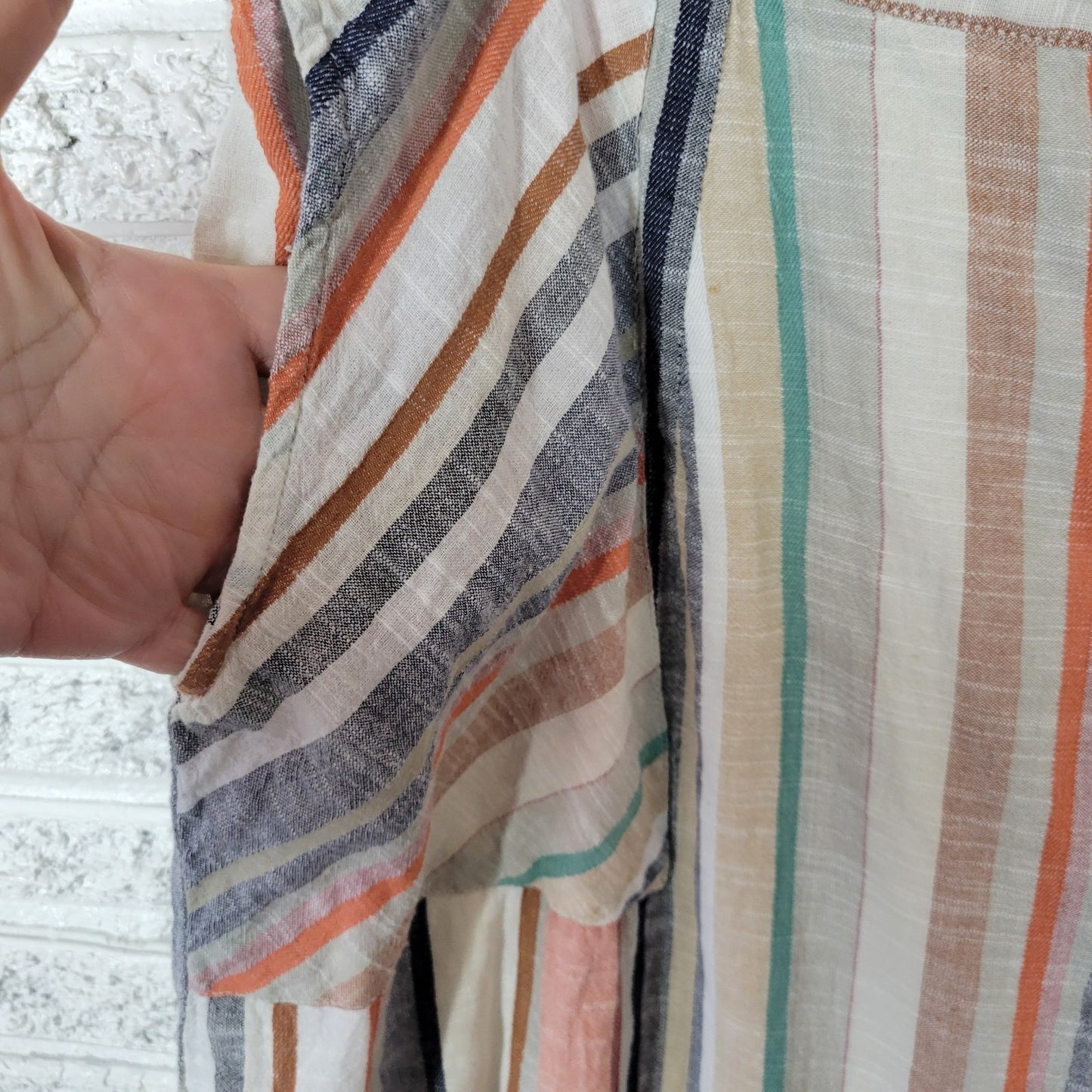 Mlle Gabrielle Womens Skirt 3X Plus Midi Pencil Brown Stripe Button Lightweight