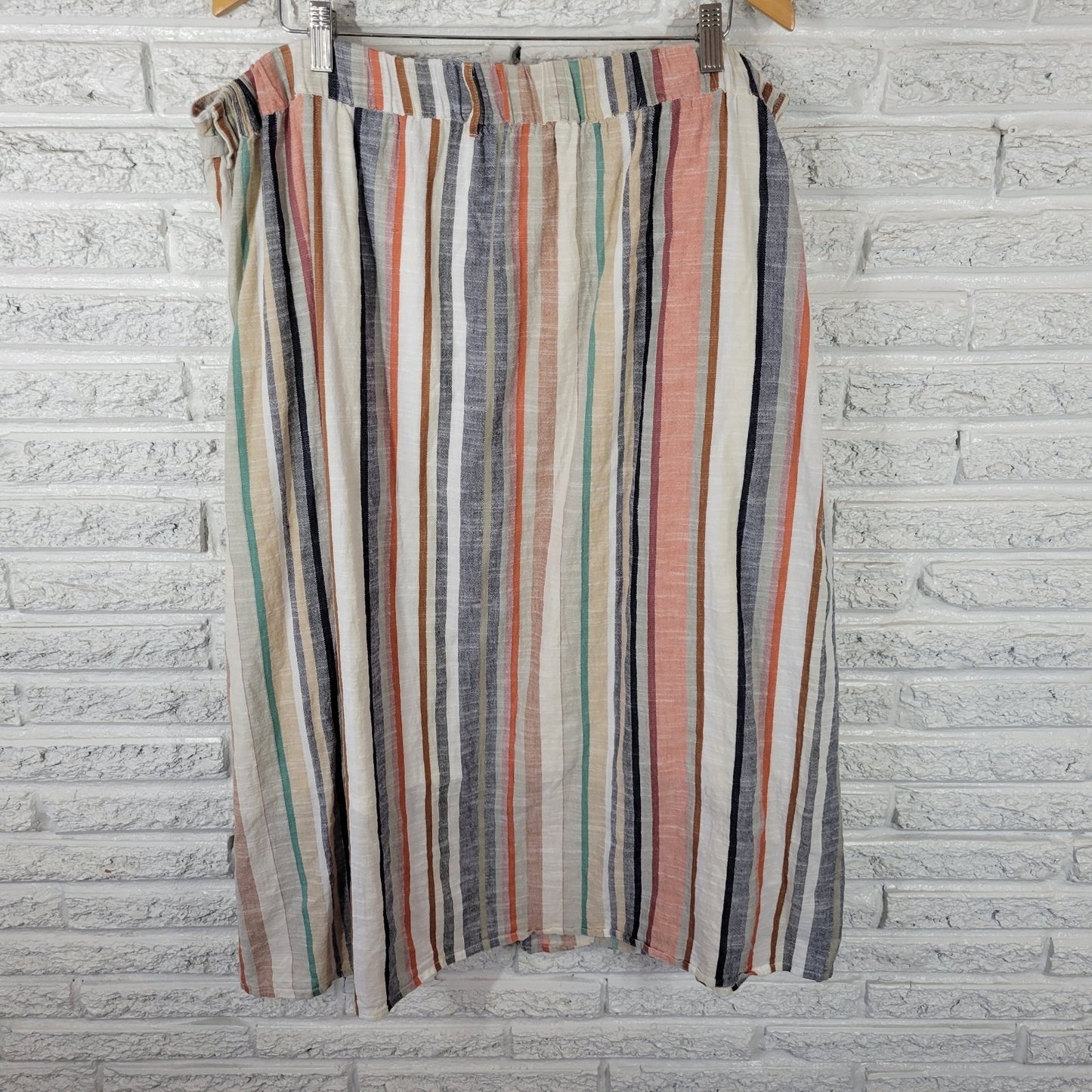 Mlle Gabrielle Womens Skirt 3X Plus Midi Pencil Brown Stripe Button Lightweight