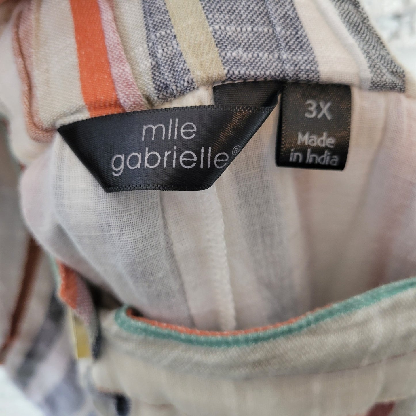 Mlle Gabrielle Womens Skirt 3X Plus Midi Pencil Brown Stripe Button Lightweight