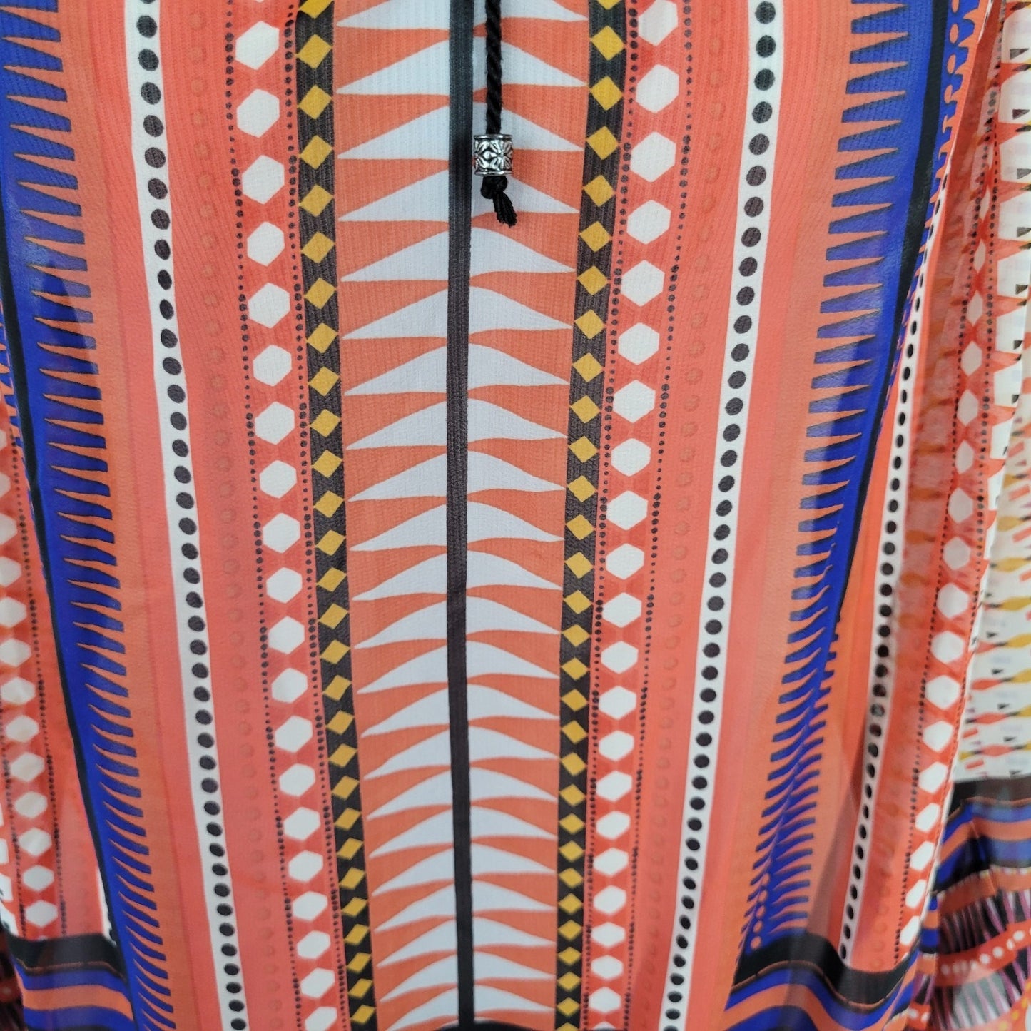 Zac & Rachel Women 1X Plus Blouse Orange Blue Geometric Keyhole Long Sleeve