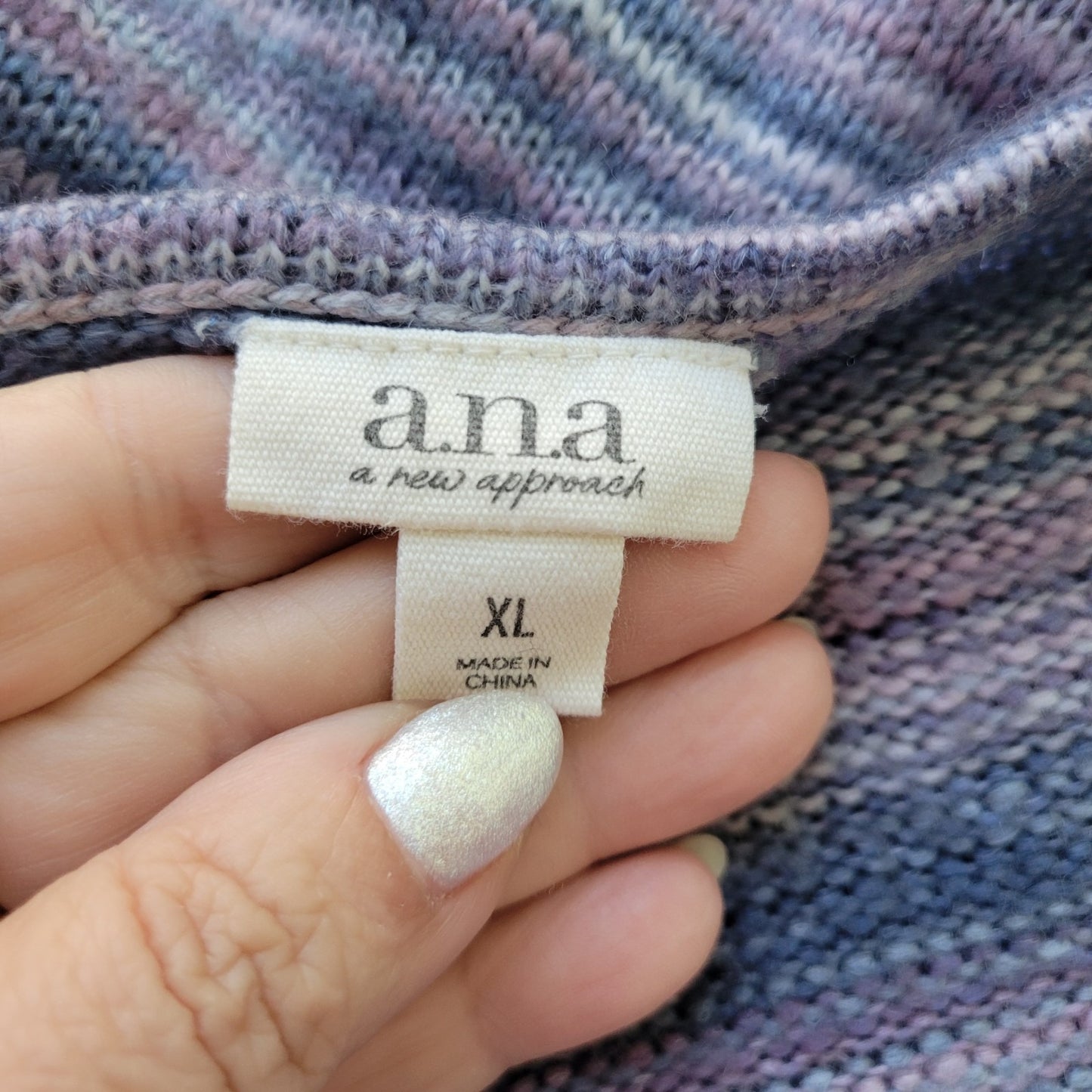 A.n.a. XL Gray Blue Striped V-Neck Tight Knit Sweater Nylon Acrylic Stretch