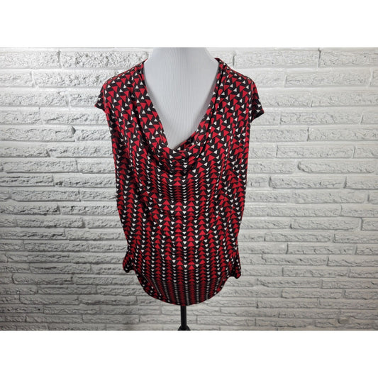 Worthington Women's 1X Plus Top Blouse Red Geometric Triangle Cowl Neck