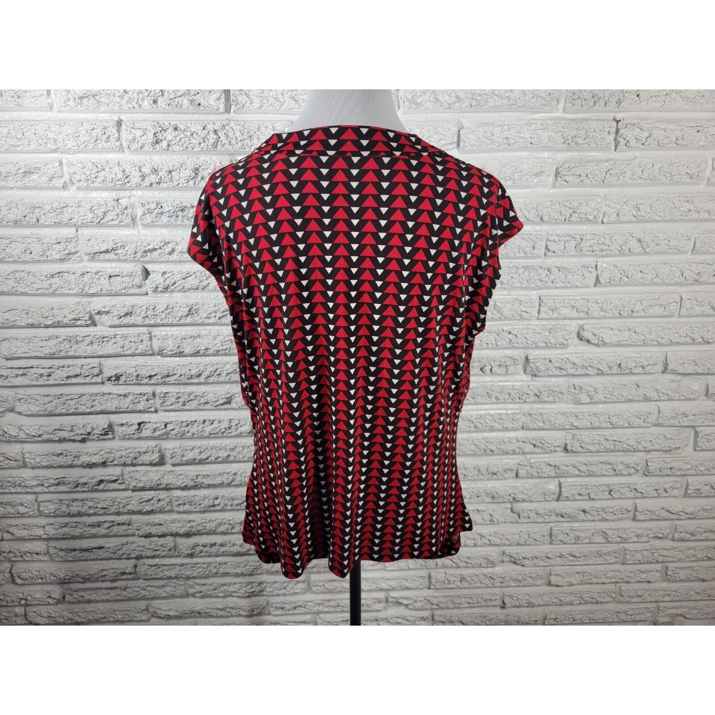 Worthington Women's 1X Plus Top Blouse Red Geometric Triangle Cowl Neck
