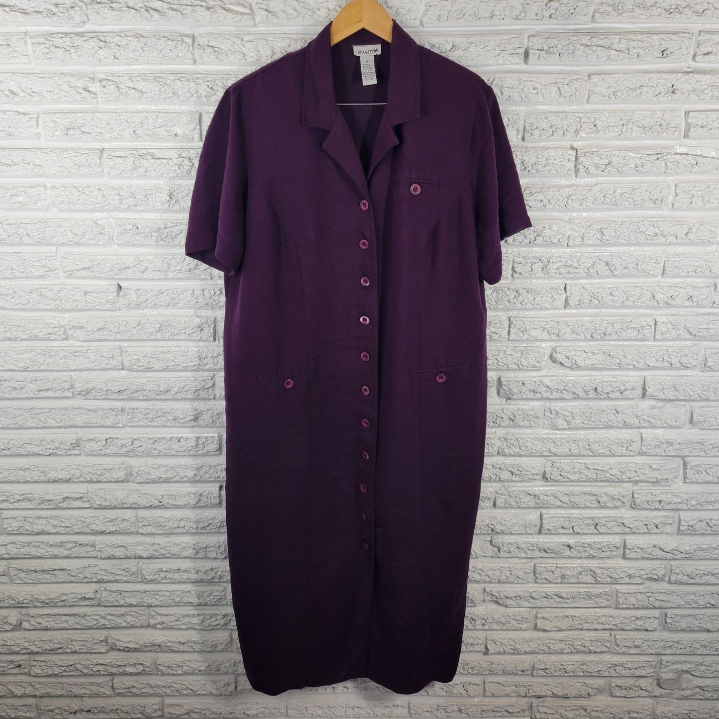 Scarlett M Womens Dress 18 Plus Short Sleeve Shoulder Pads Button Up Career