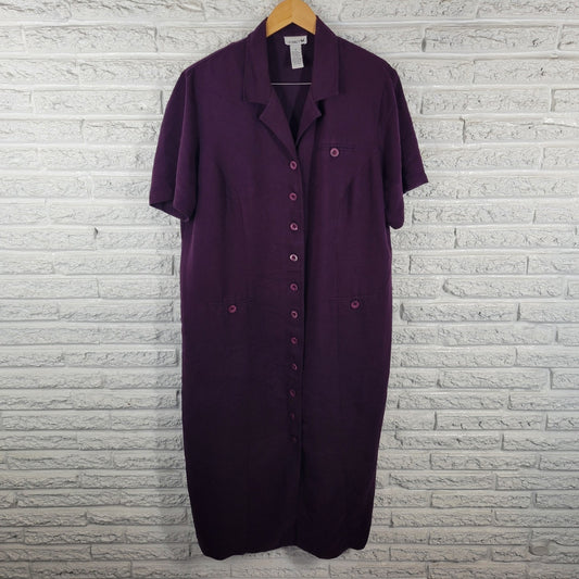 Scarlett M Womens Dress 18 Plus Short Sleeve Shoulder Pads Button Up Career