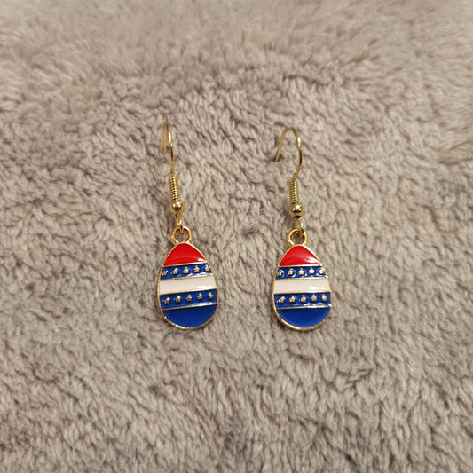 Fourth of July Patriotic Womens Earrings One Pair Easter Egg USA Hanging Dangle