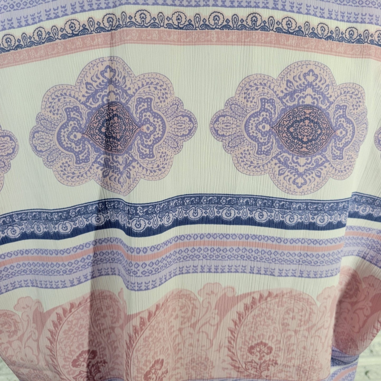 Allison Daley Women's 18 Plus Pastel Lavender Pink Geometric Button-Up V-Neck