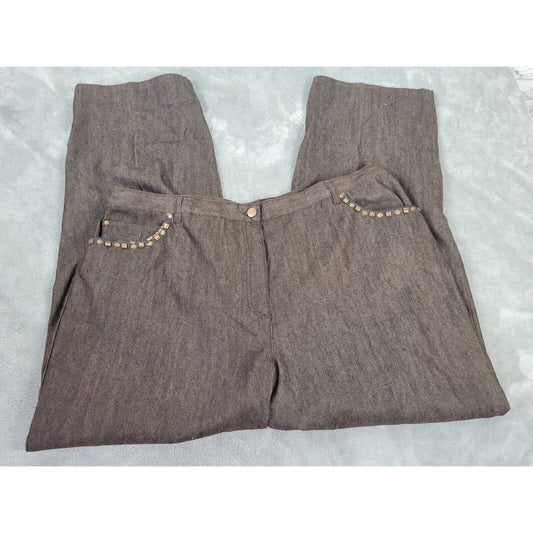 Ruby Rd Womens Pants 22W Straight Leg Brown Studded Comfort Waist Pockets