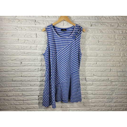 Suzanne Betro Womens Dress 2X Mini Shift Sleeveless Lace Up Shoulder Blue Stripe