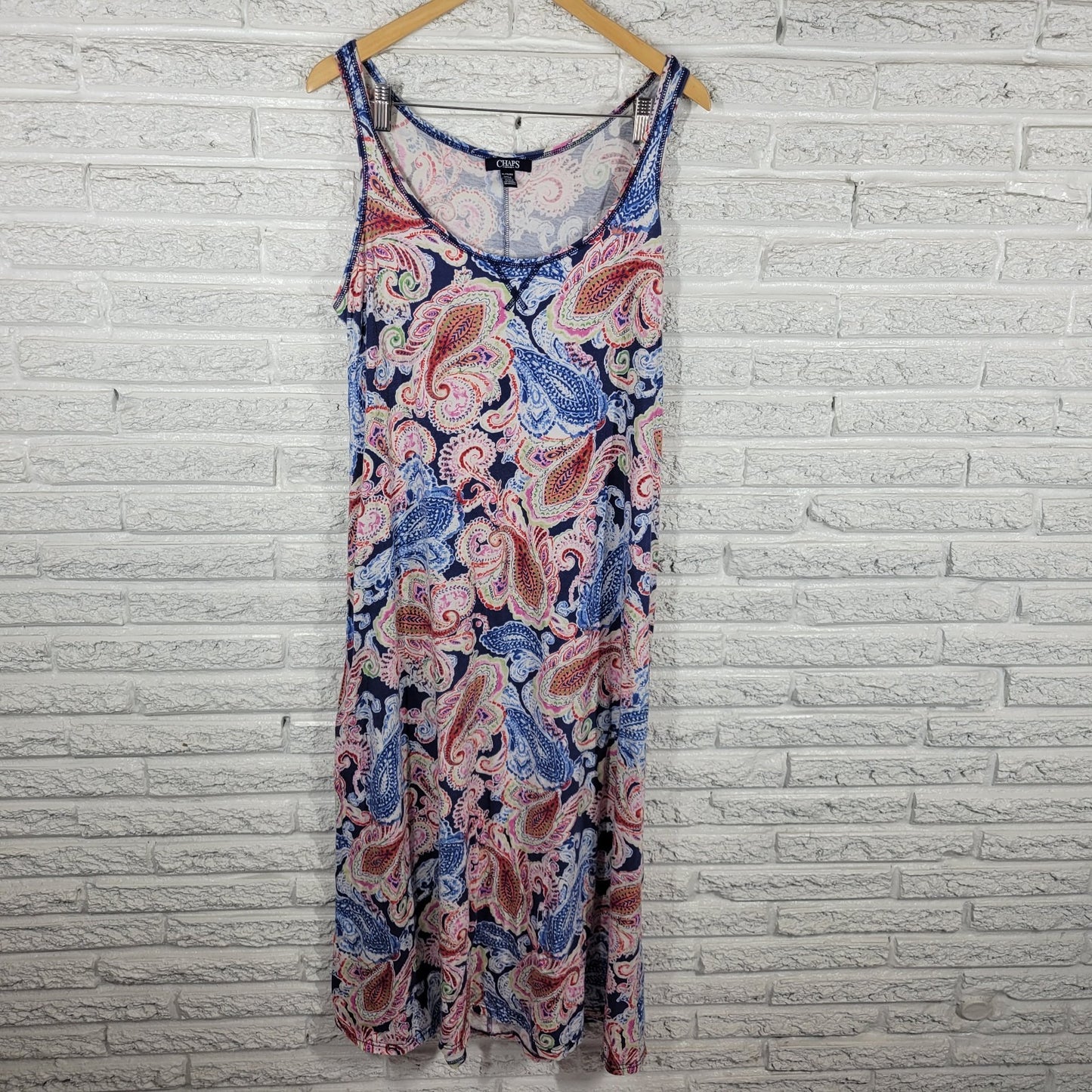 Chaps Womens Dress Extra Large Tank Midi Blue Pink Paisley Cotton Comfy Casual