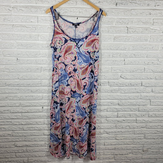 Chaps Womens Dress Extra Large Tank Midi Blue Pink Paisley Cotton Comfy Casual