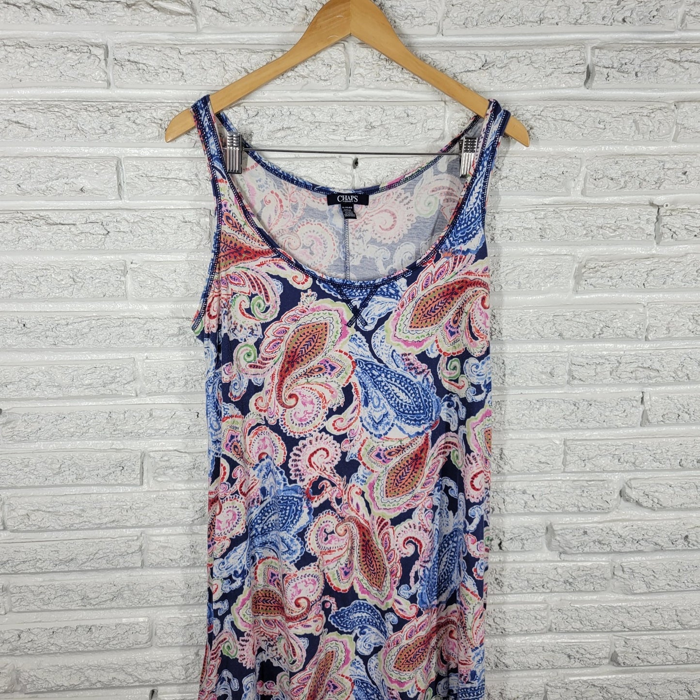 Chaps Womens Dress Extra Large Tank Midi Blue Pink Paisley Cotton Comfy Casual