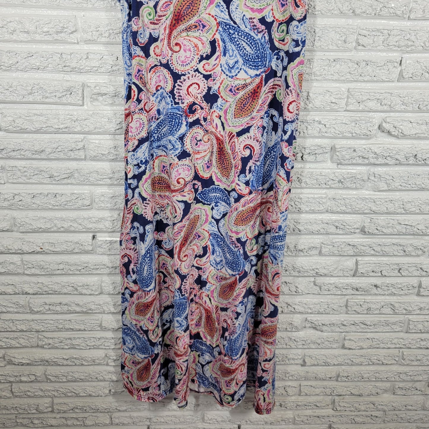 Chaps Womens Dress Extra Large Tank Midi Blue Pink Paisley Cotton Comfy Casual