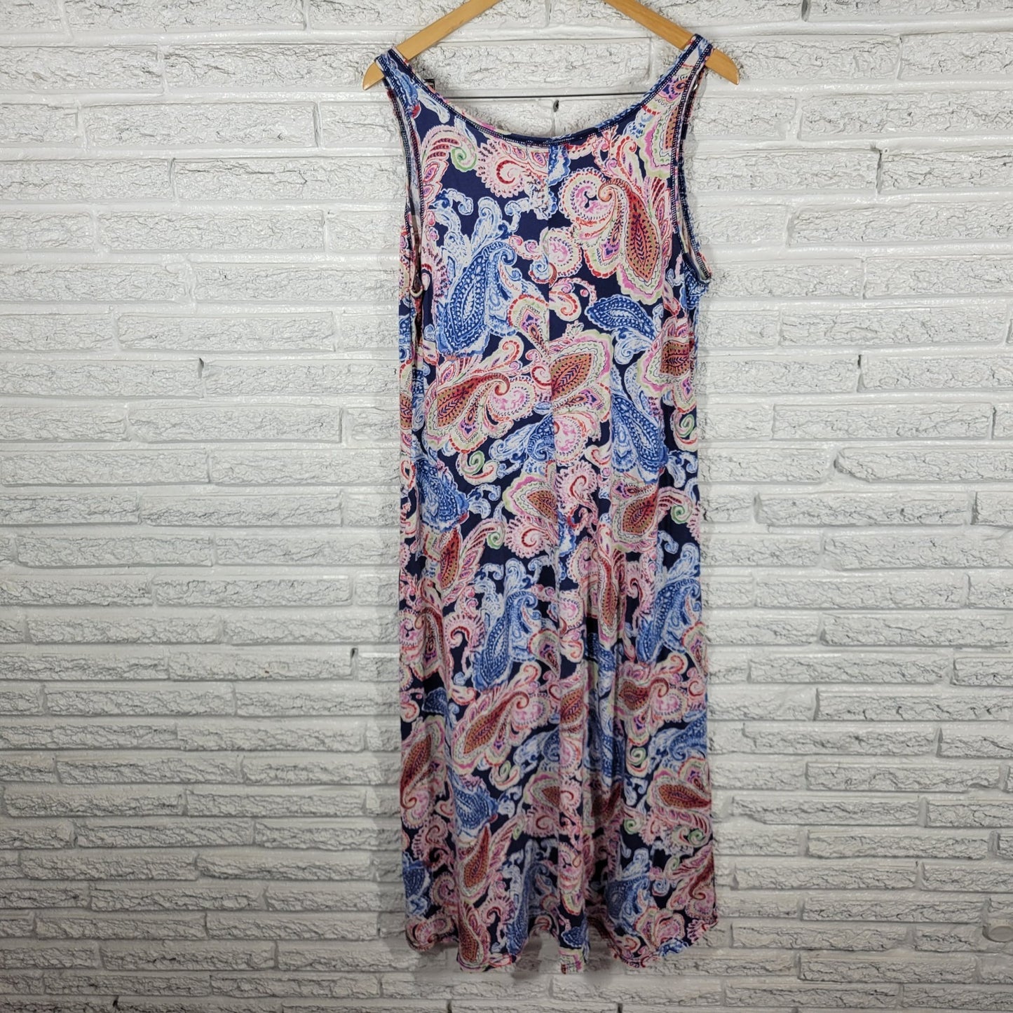 Chaps Womens Dress Extra Large Tank Midi Blue Pink Paisley Cotton Comfy Casual