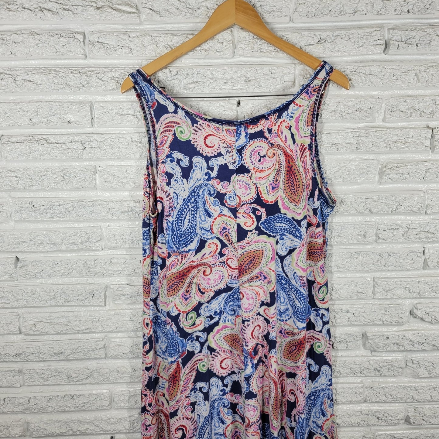Chaps Womens Dress Extra Large Tank Midi Blue Pink Paisley Cotton Comfy Casual