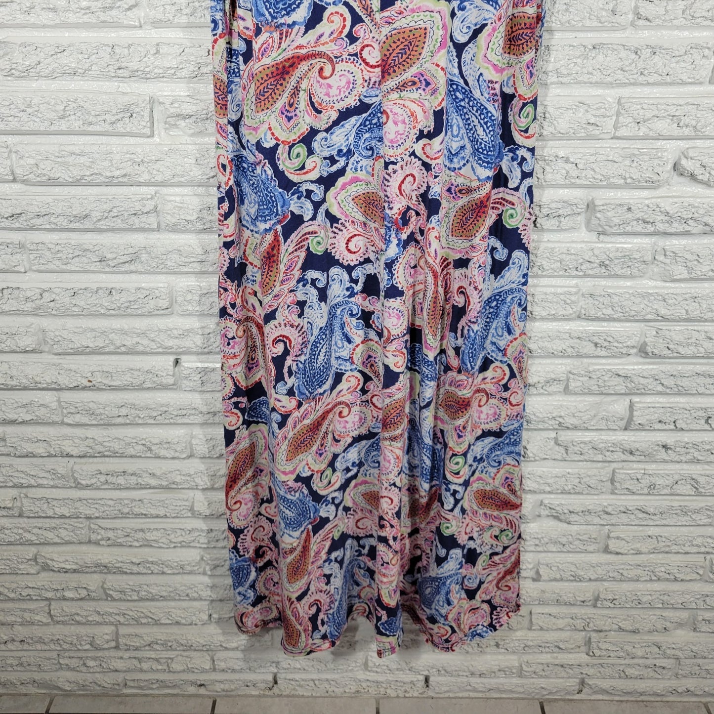 Chaps Womens Dress Extra Large Tank Midi Blue Pink Paisley Cotton Comfy Casual