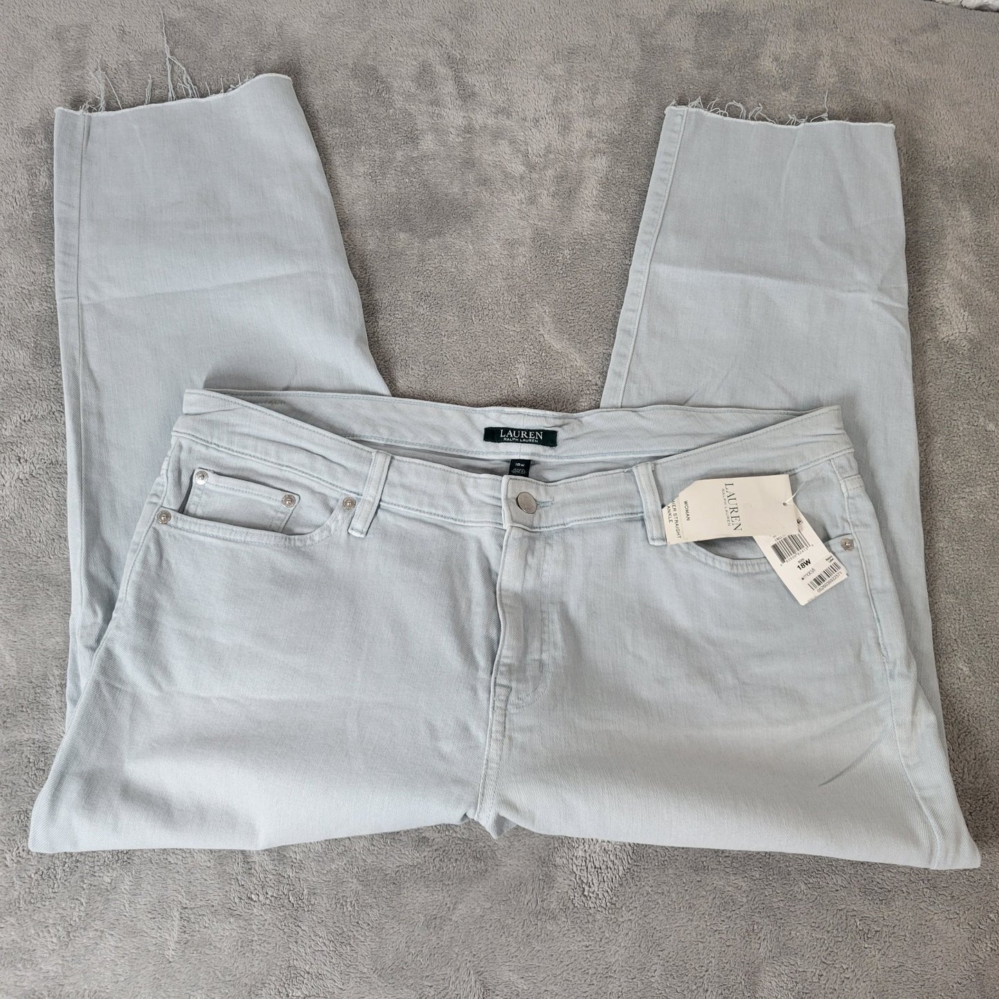 Lauren Ralph Lauren Womens Jeans 18W Plus Premier Ankle Light Blue Denim Zip Fly