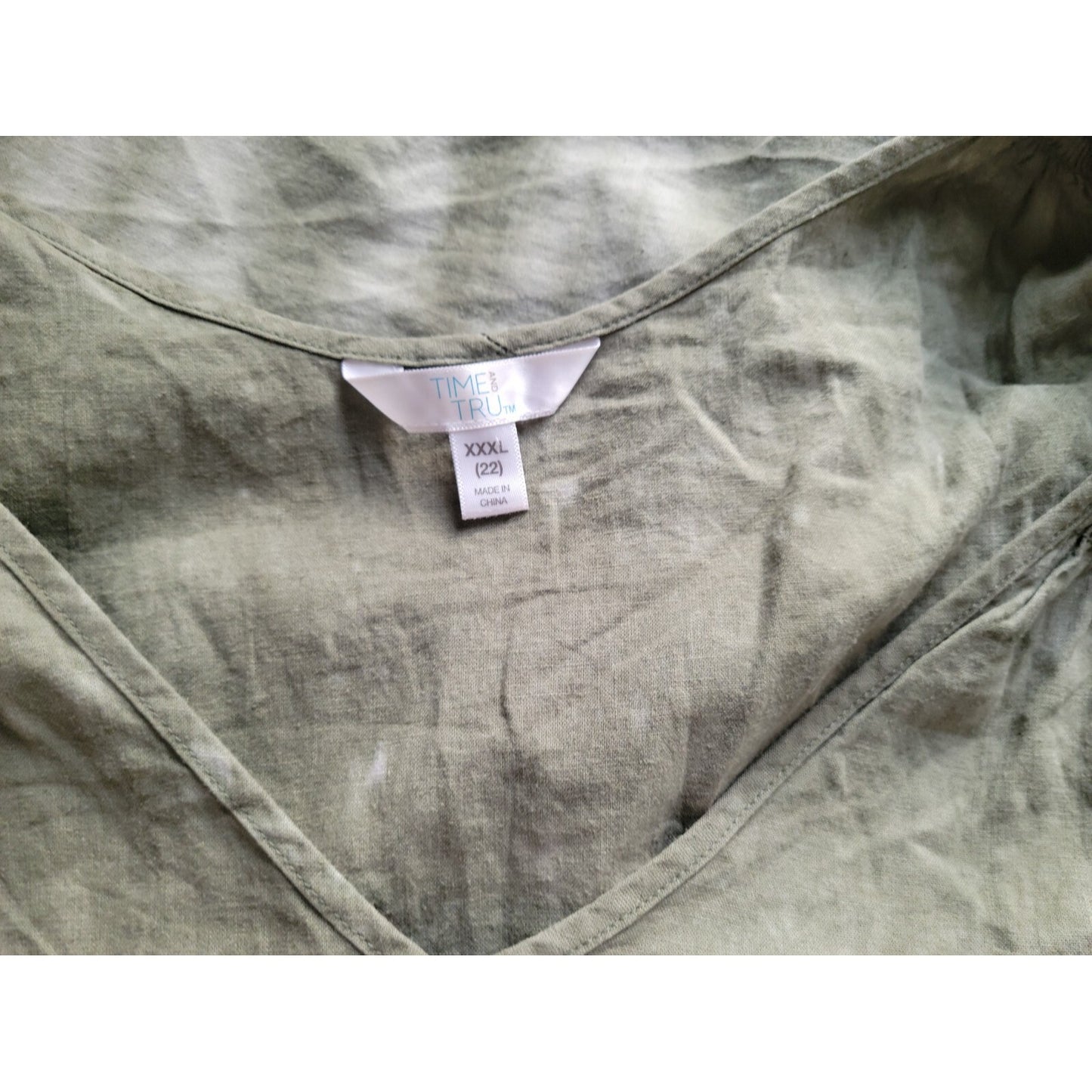 Time Tru Women Top XXXL 22 Plus Tank Green Tie Dye Linen Rayon Smocked Shoulder