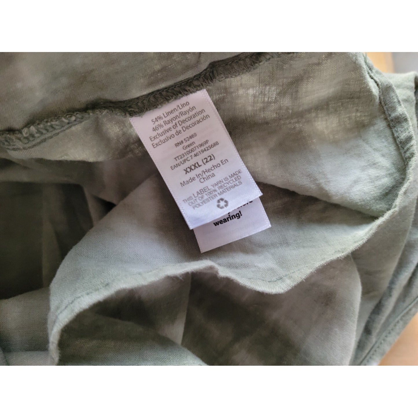 Time Tru Women Top XXXL 22 Plus Tank Green Tie Dye Linen Rayon Smocked Shoulder