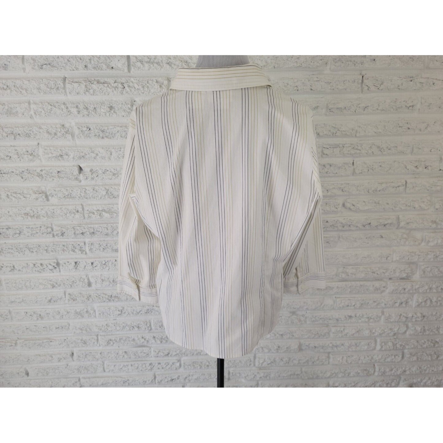 Worthington Women Shirt 18 Plus Button Up Collar Easy Care White Stripe Office