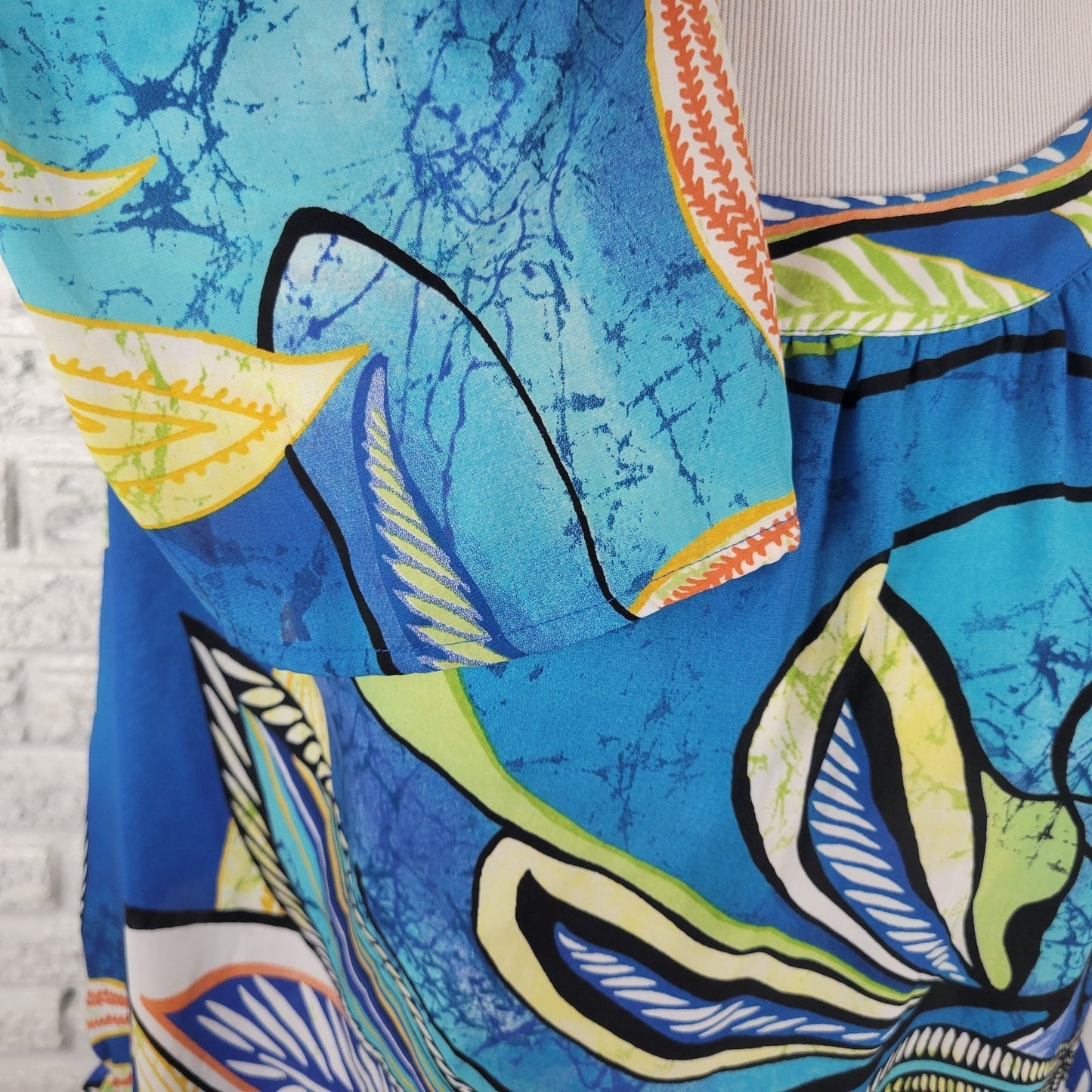 Chicos Womens Top 3 Standard XL 3/4 Sleeve Blue Floral Casual Elastic Waist