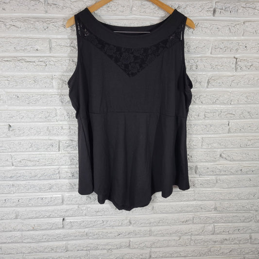 Womens Top 4XL Plus Swing Top Sleeveless Black Lace Trim Polyester Blend Casual