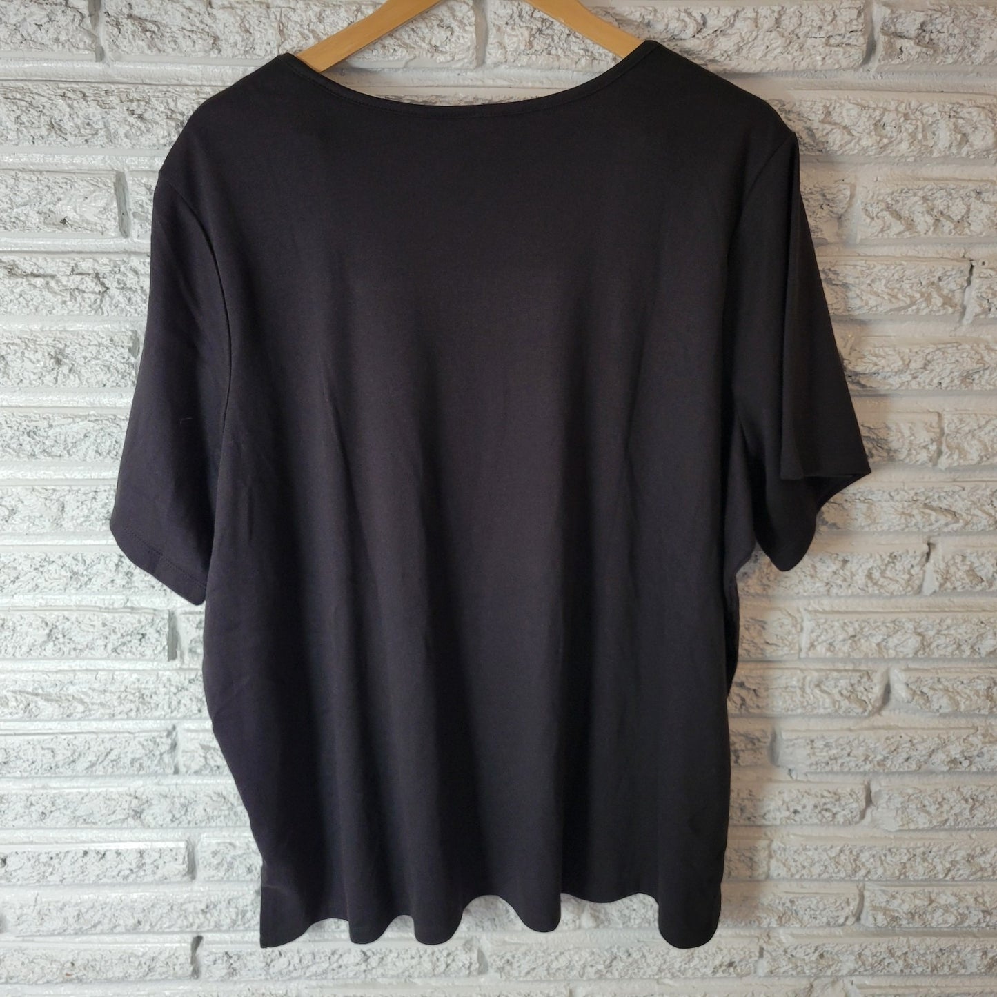 Quacker Factory QVC Womens Top 3X Plus Tunic Short Sleeve Black Rhinestones