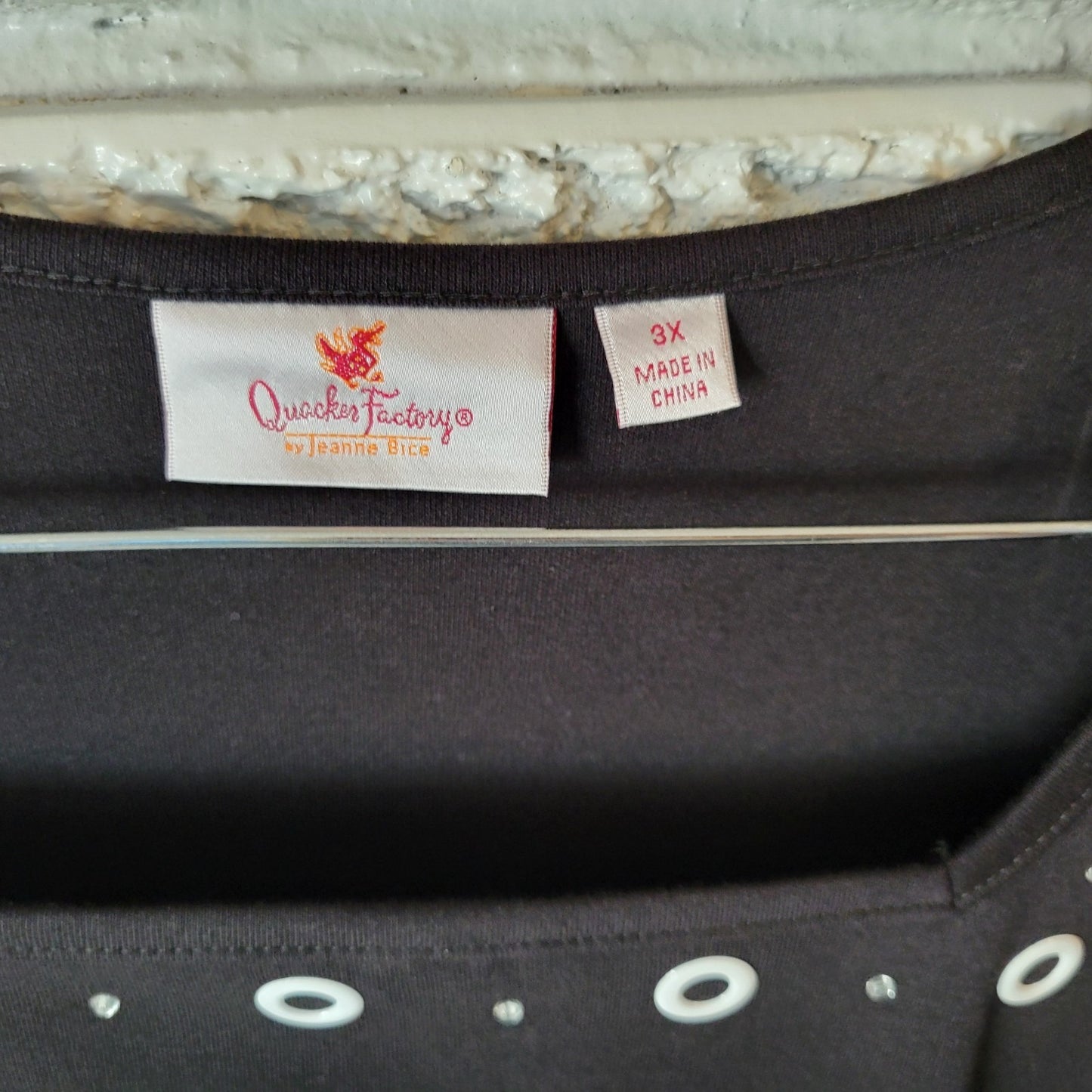 Quacker Factory QVC Womens Top 3X Plus Tunic Short Sleeve Black Rhinestones