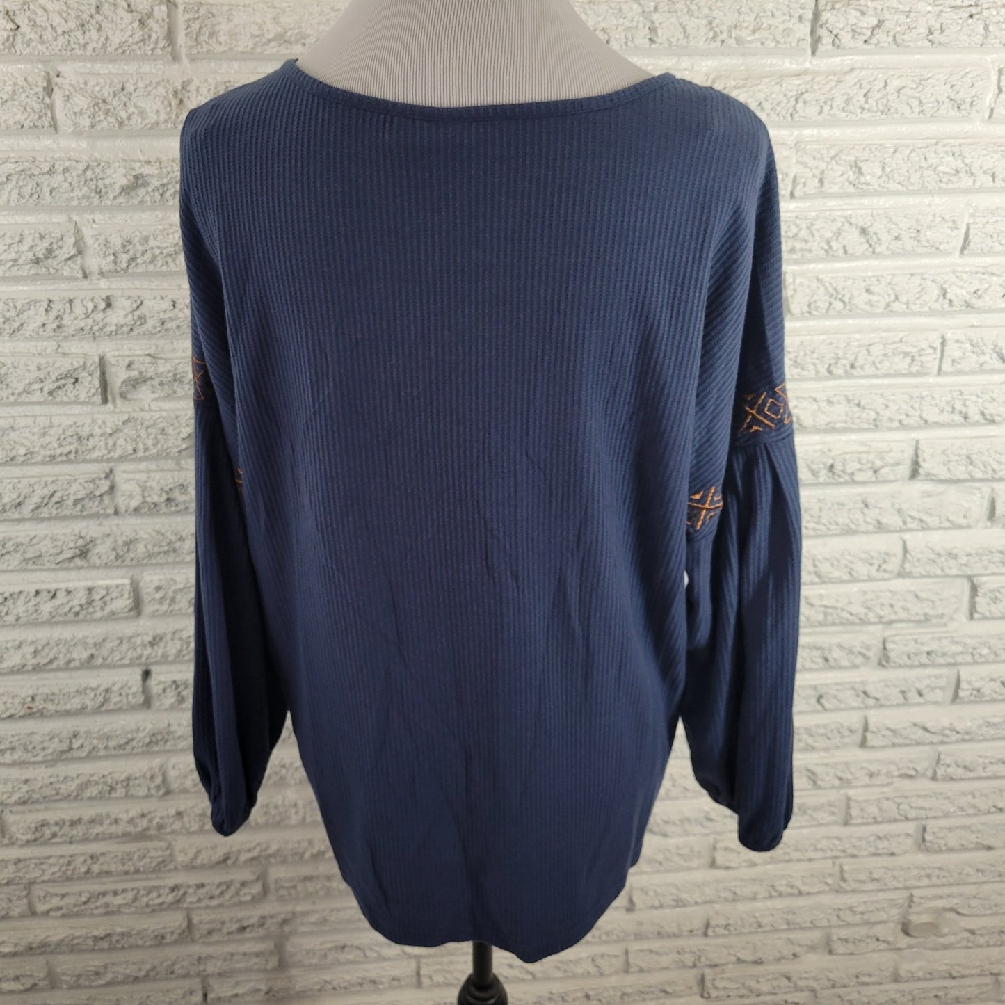 Cruel Denim Women Top XXL Plus 3/4 Sleeve Blue Embroidered Metallic Thread Comfy