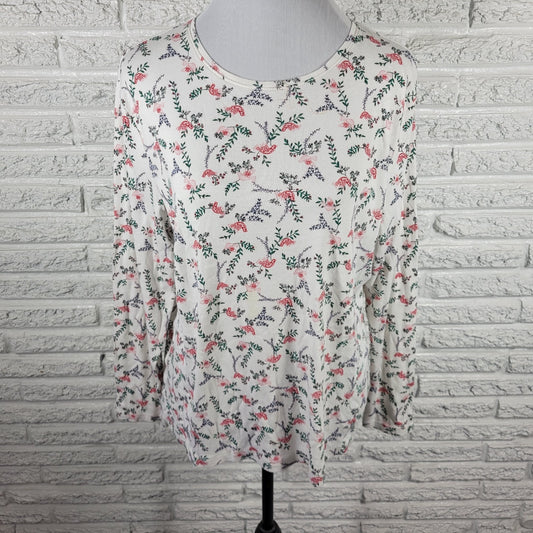 Croft & Barrow Womens XL Long Sleeve Cotton T-Shirt Red Birds Crew Neck Top