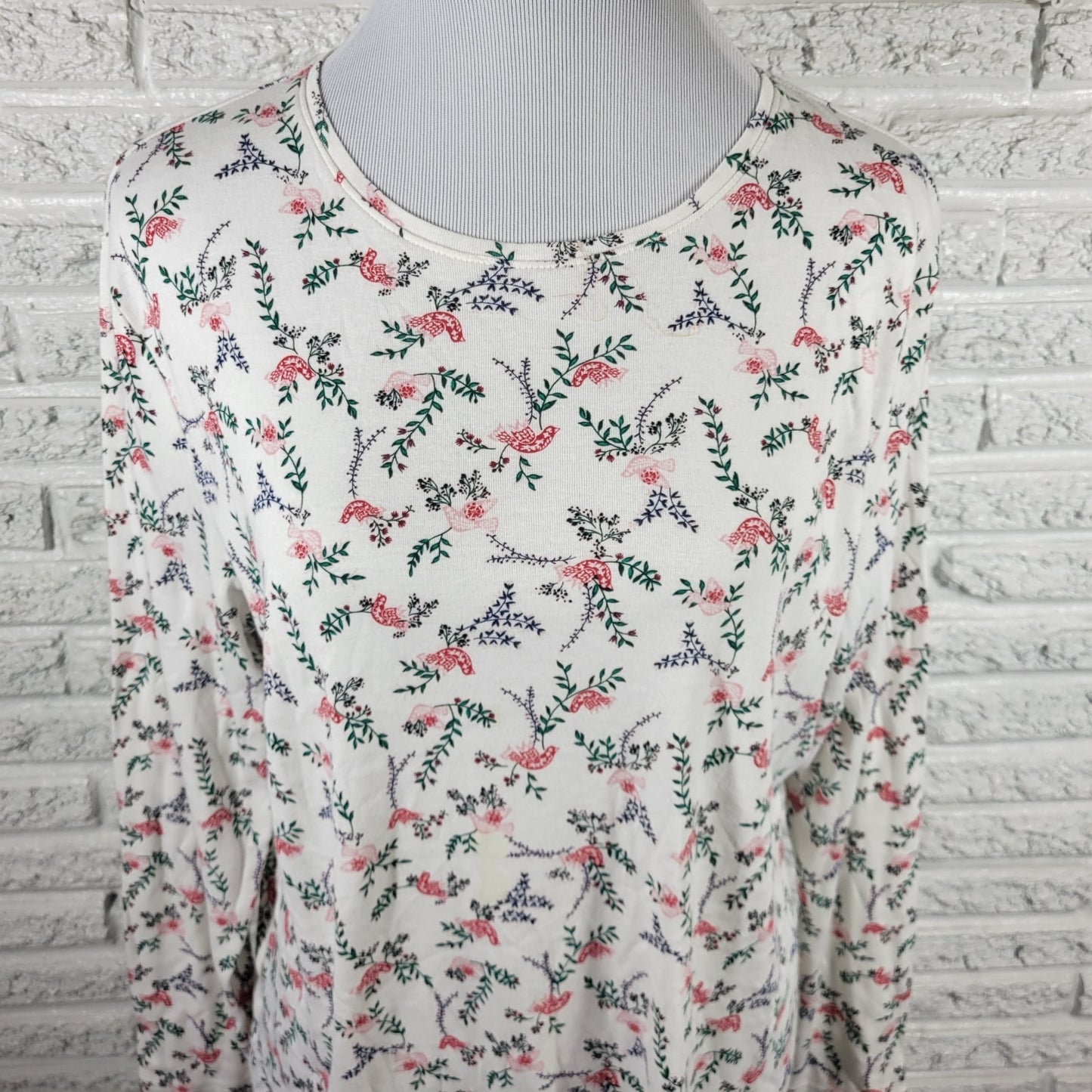 Croft & Barrow Womens XL Long Sleeve Cotton T-Shirt Red Birds Crew Neck Top
