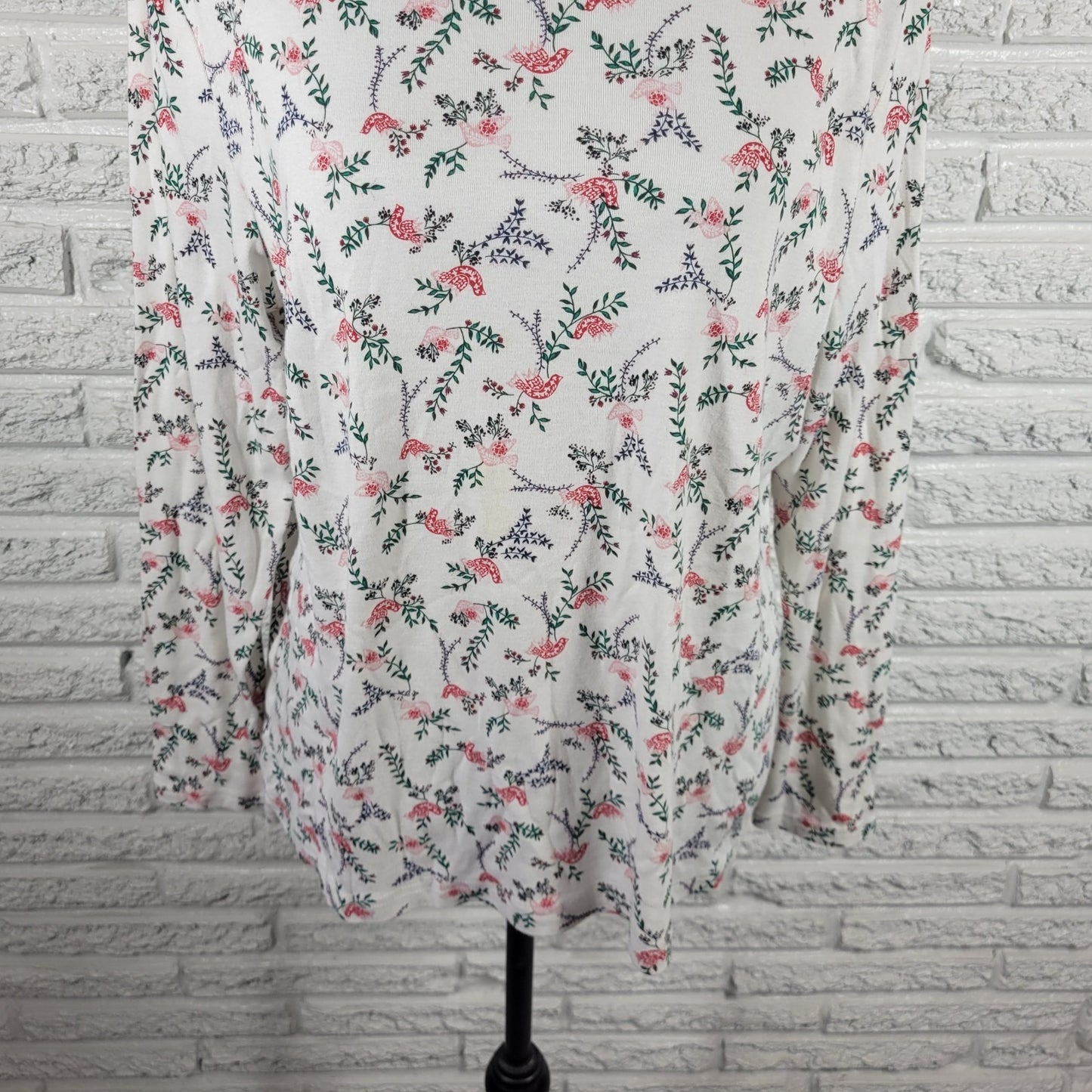 Croft & Barrow Womens XL Long Sleeve Cotton T-Shirt Red Birds Crew Neck Top