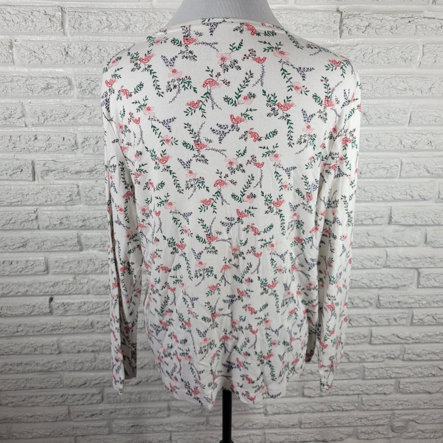 Croft & Barrow Womens XL Long Sleeve Cotton T-Shirt Red Birds Crew Neck Top