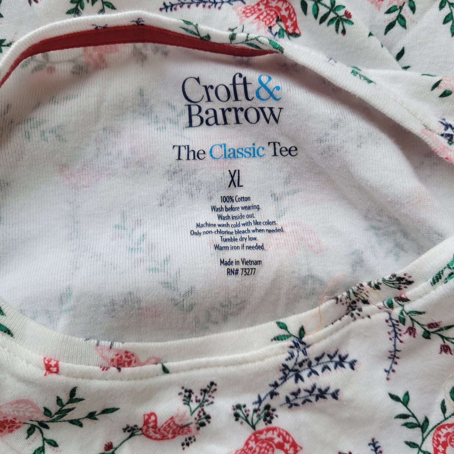 Croft & Barrow Womens XL Long Sleeve Cotton T-Shirt Red Birds Crew Neck Top