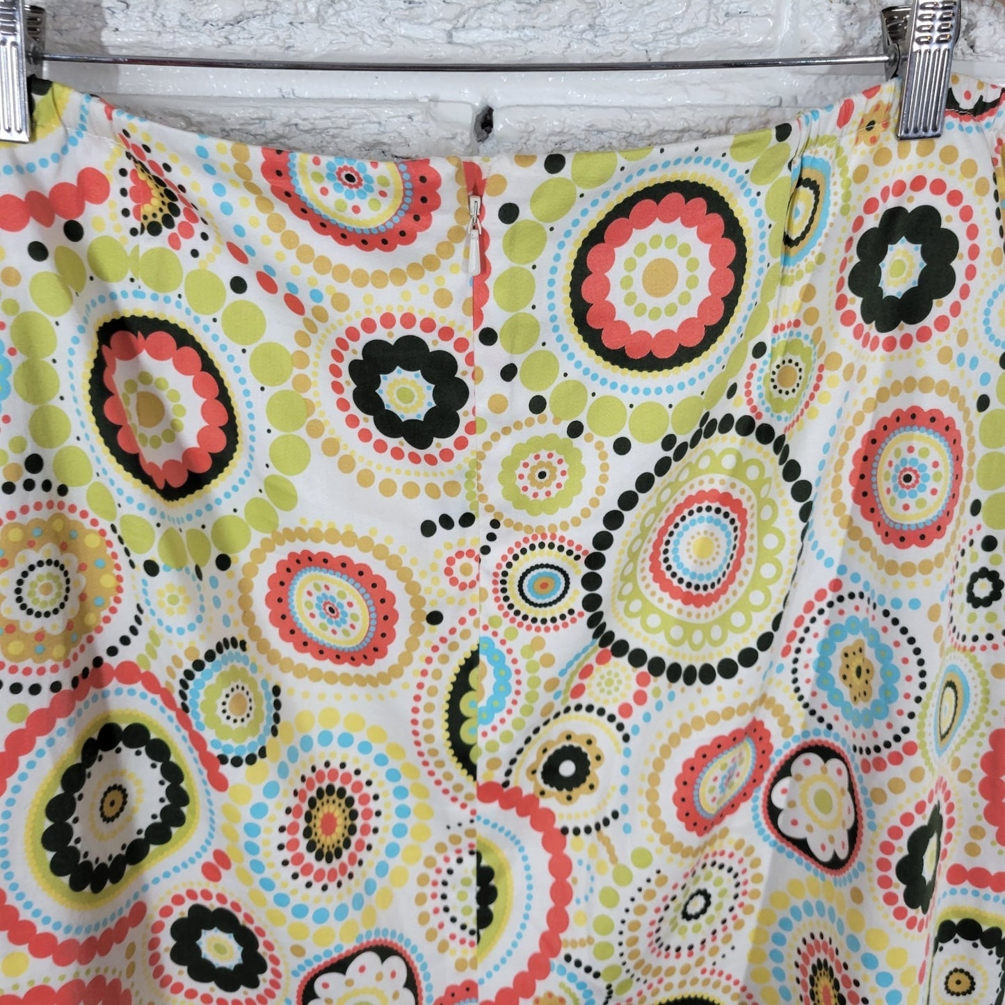 Talbots Womens Skirt 18W Mini Pencil Green Pink Geometric Zip Lined Lightweight
