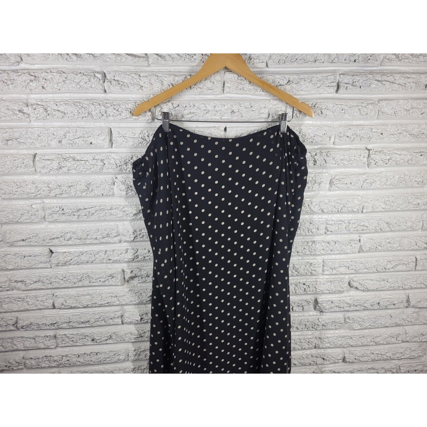 Liz Claiborne Villager Womens Skirt 22W Midi Black Polka Dot Sheer Slit Lined